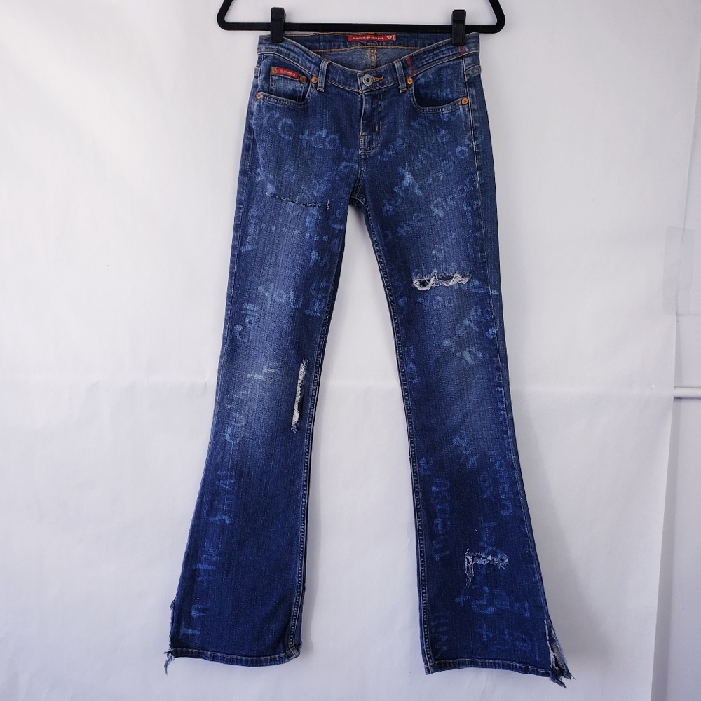 Guess Womens Y2K vintage jeans flare Distressed Bleached Out low rise size 26